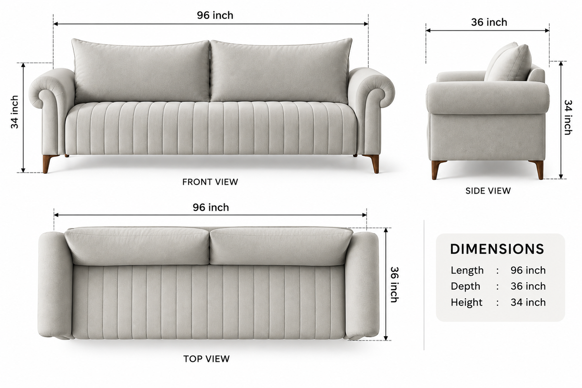 Rocar 3 Seater Fabric Sofa - Bone Beige