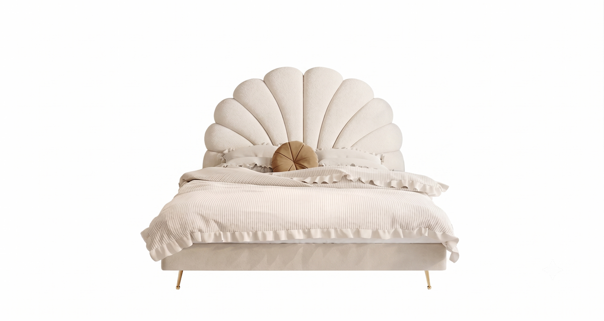 Clara Velvet King Size Bed - Warm White