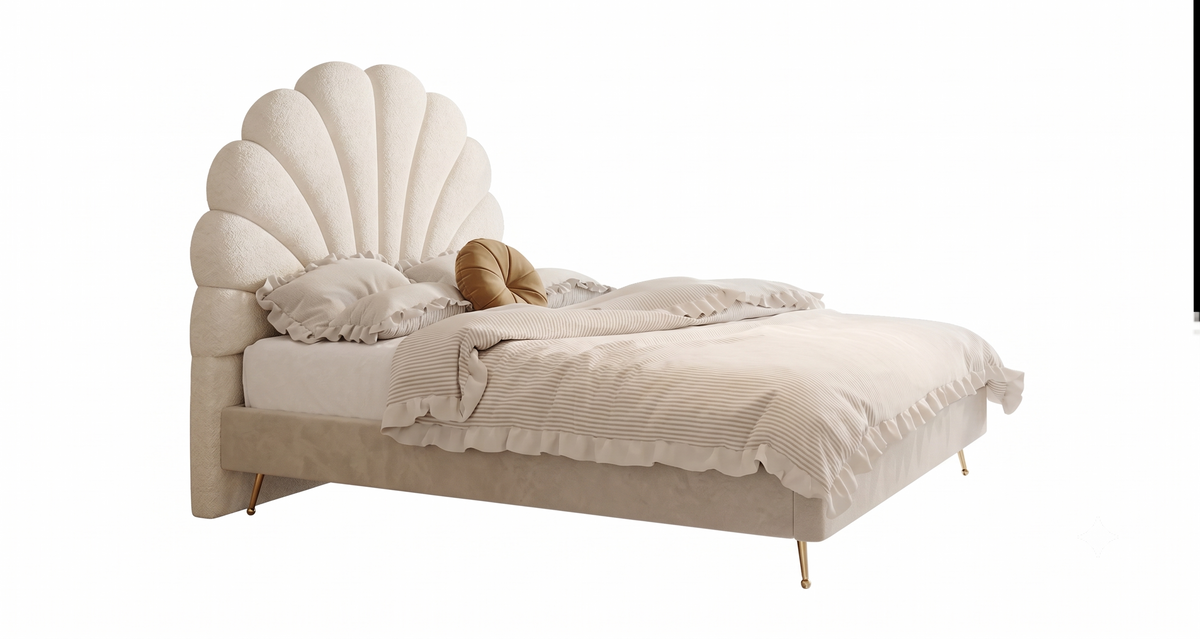 Clara Velvet King Size Bed - Warm White