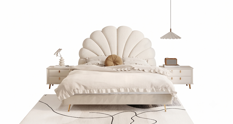 Clara Velvet King Size Bed - Warm White
