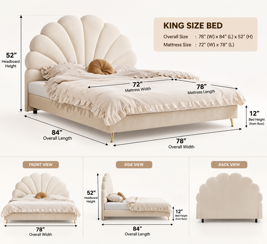 Clara Velvet King Size Bed - Warm White
