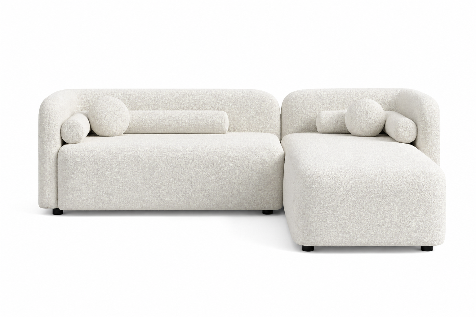 Cloud Bouclé L-Shaped Sofa with Chaise Lounge – Ivory White - Front View by Febonic Living