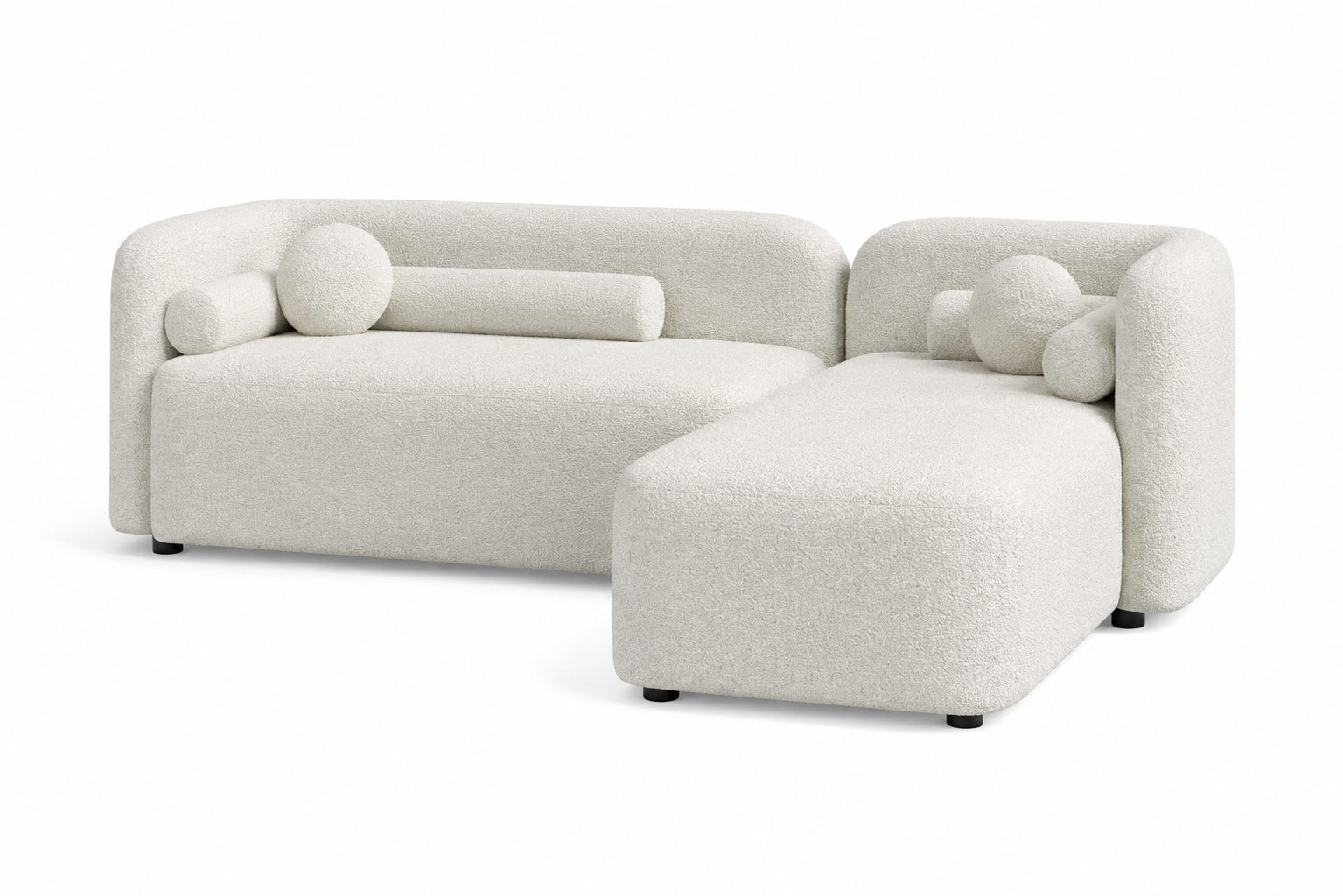 Cloud Bouclé L-Shaped Sofa with Chaise Lounge – Ivory White - Side View by Febonic Living