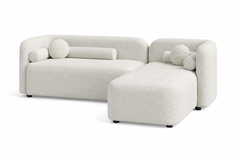 Cloud Bouclé L-Shaped Sofa with Chaise Lounge – Ivory White - Side View by Febonic Living