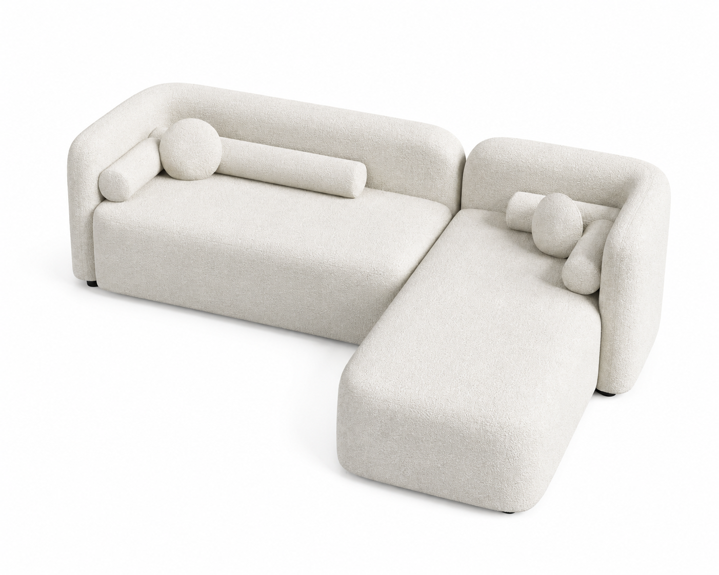 Cloud Bouclé L-Shaped Sofa with Chaise Lounge – Ivory White - Top View by Febonic Living