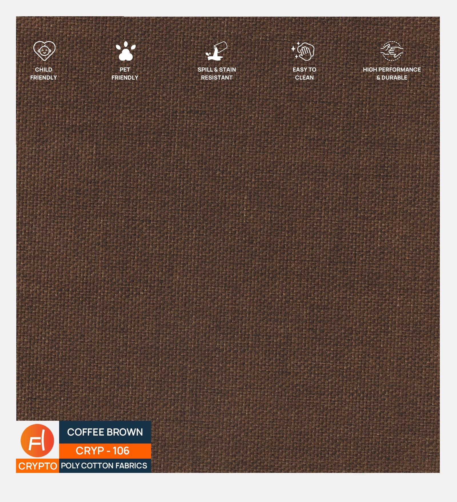 Crypto Poly Cotton Fabric in Coffee Brown Colour