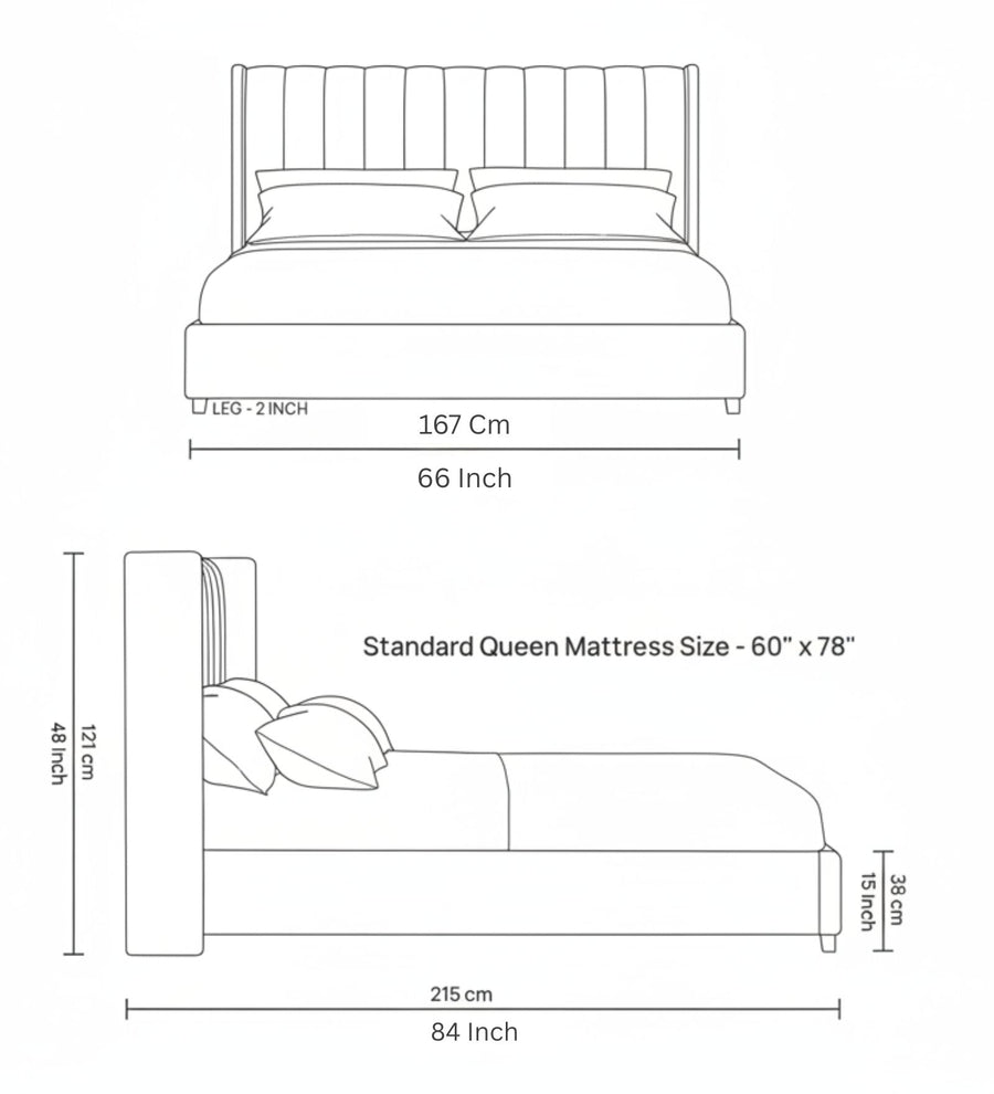 Colina  Upholstered Fabric Queen Size Bed - Royal Blue (Box Storage)