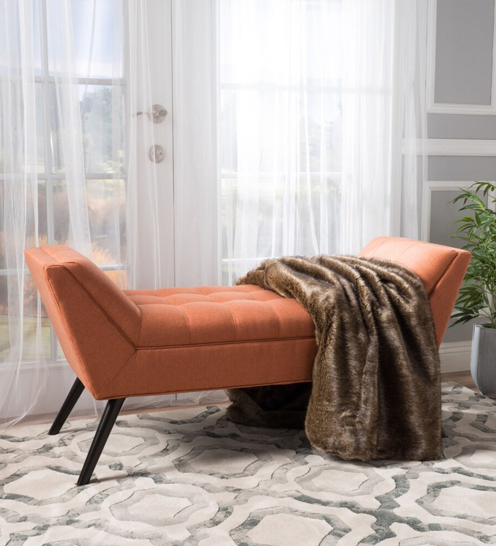 Madrid Fabric 2 Seater Recaimer in Vivid Orange Colour