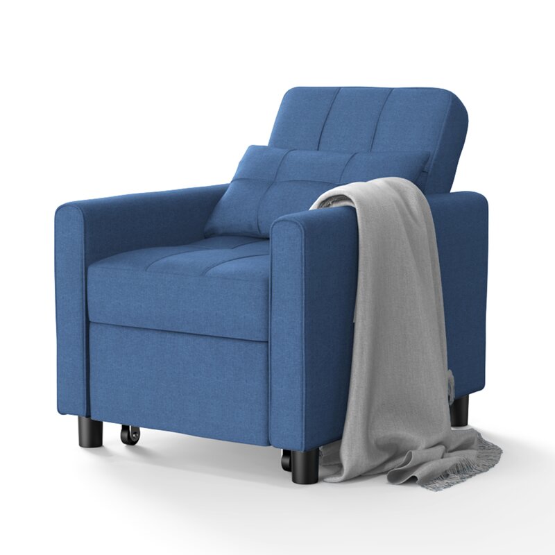 Puppy Fabric 1 Seater Pull Out Sofa Cum Bed In Light Blue Colour - Febonic Living