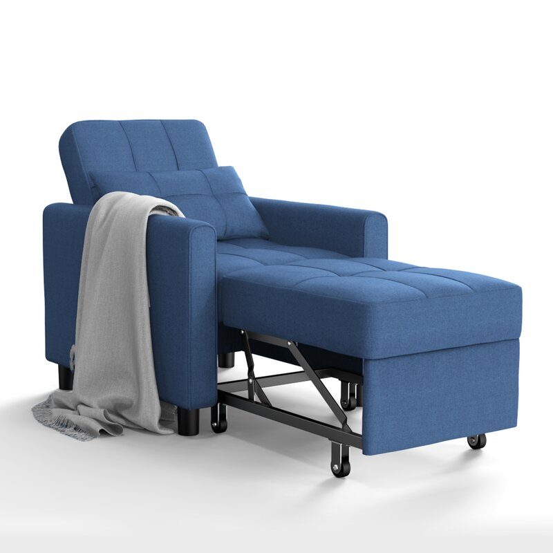Puppy Fabric 1 Seater Pull Out Sofa Cum Bed In Light Blue Colour - Febonic Living