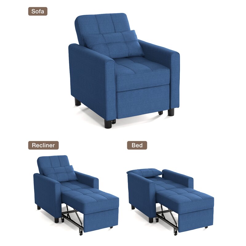 Puppy Fabric 1 Seater Pull Out Sofa Cum Bed In Light Blue Colour - Febonic Living
