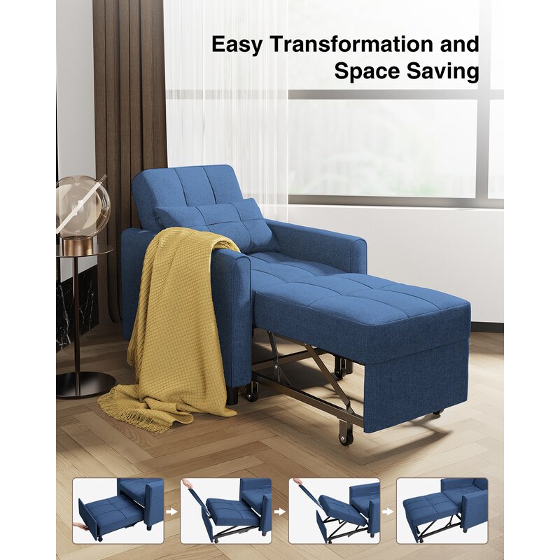 Puppy Fabric 1 Seater Pull Out Sofa Cum Bed In Light Blue Colour - Febonic Living