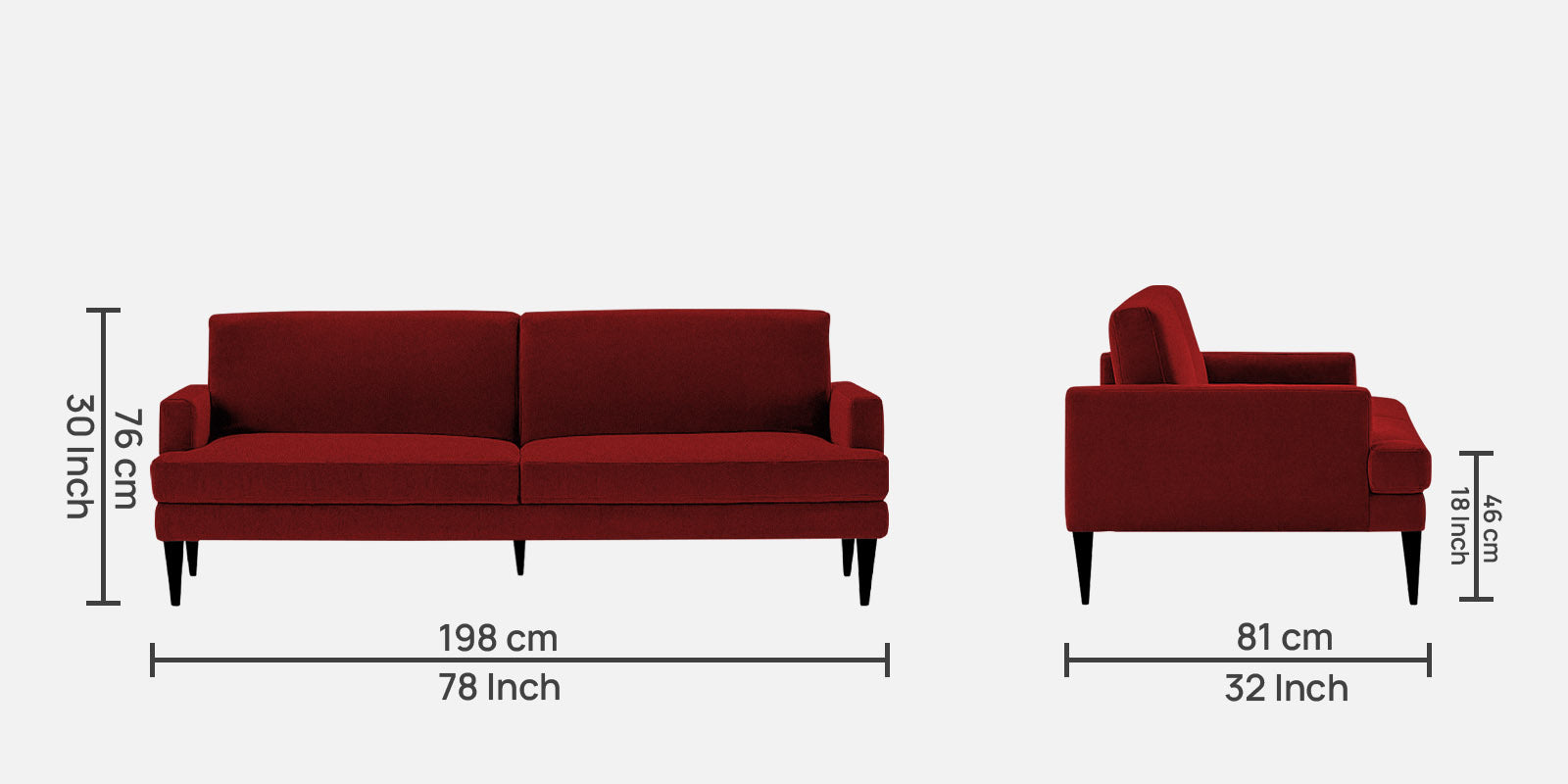 Zoya Fabric 3 Seater Convertable Sofa Cum Bed in Blood Maroon Colour