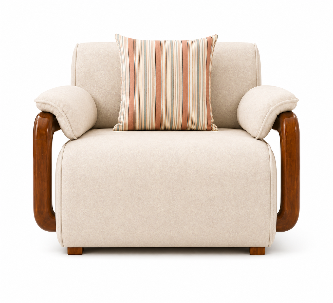 Corvin 1 Seater Fabric Sofa with Wooden Loop Arm - Cream Beige - Front View by Febonic Living