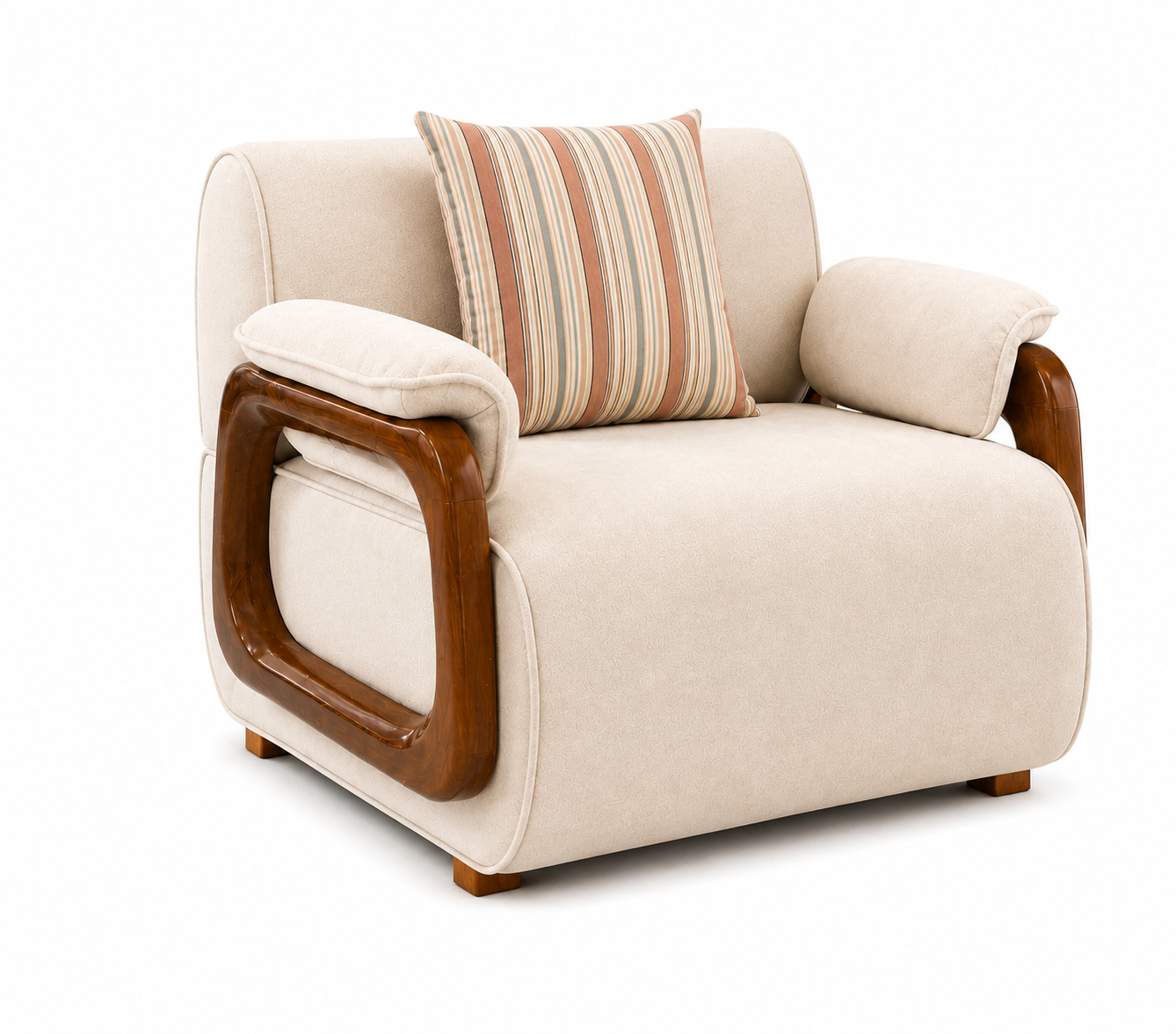 Corvin 1 Seater Fabric Sofa with Wooden Loop Arm - Cream Beige - Slant View by Febonic Living