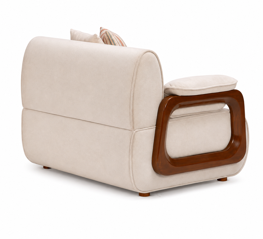 Corvin 1 Seater Fabric Sofa with Wooden Loop Arm - Cream Beige - Back View by Febonic Living