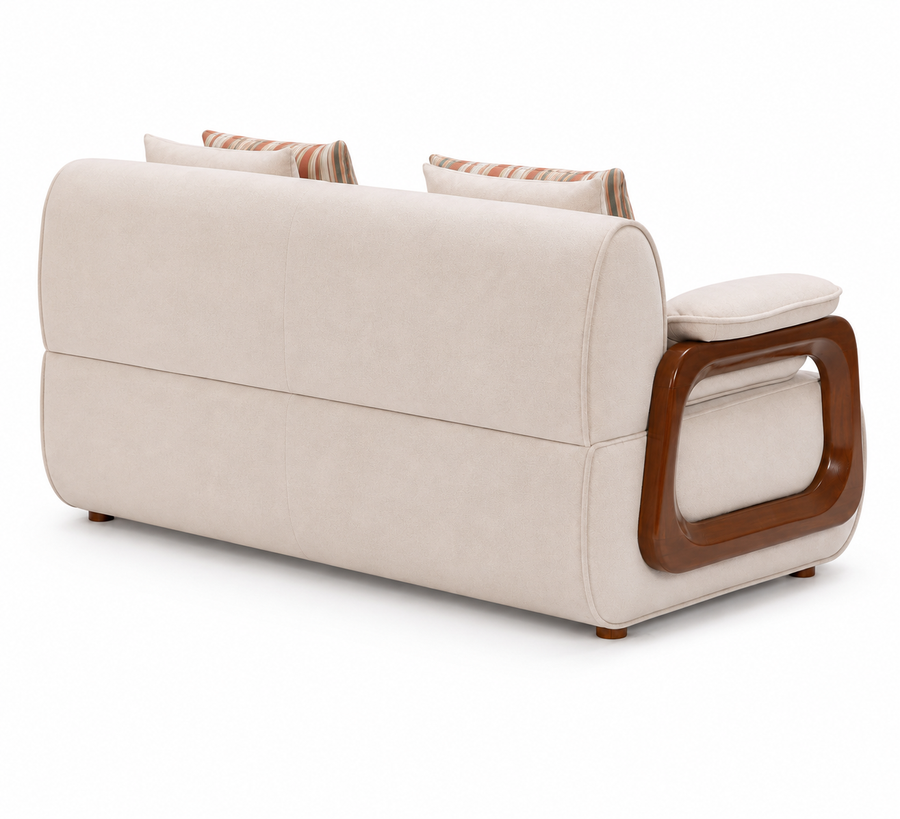 Corvin 2 Seater Fabric Sofa with Wooden Loop Arm - Cream Beige - Back View by Febonic Living