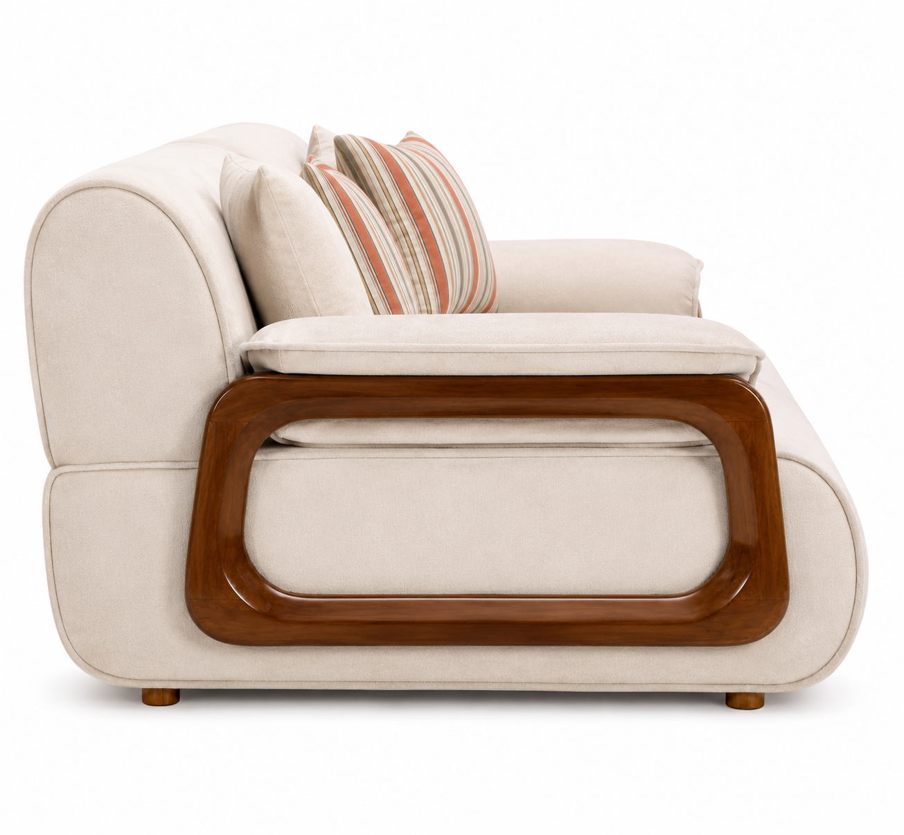 Corvin 2 Seater Fabric Sofa with Wooden Loop Arm - Cream Beige - Side View by Febonic Living