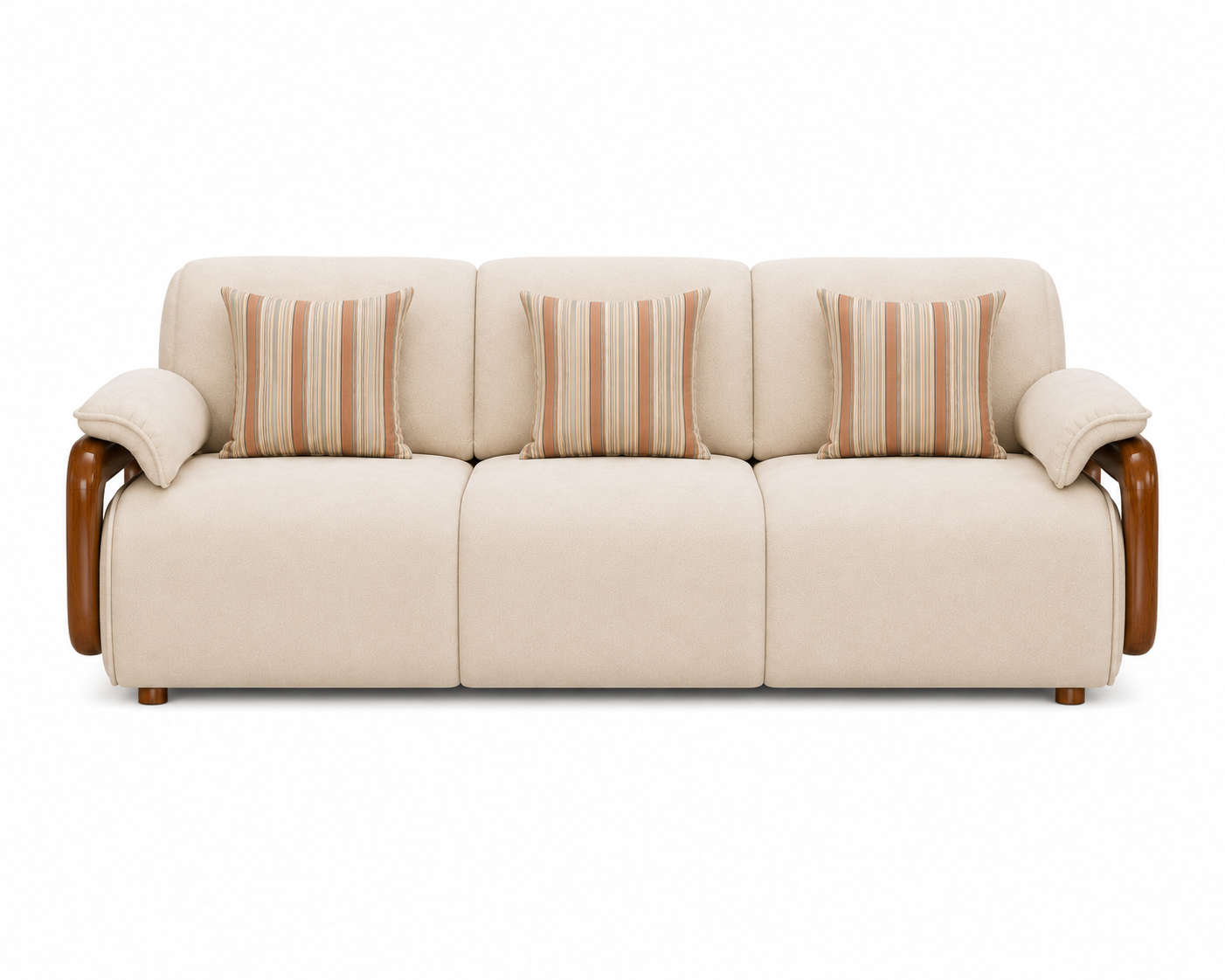 Corvin 3 Seater Fabric Sofa with Wooden Loop Arm - Cream Beige - Front View by Febonic Living