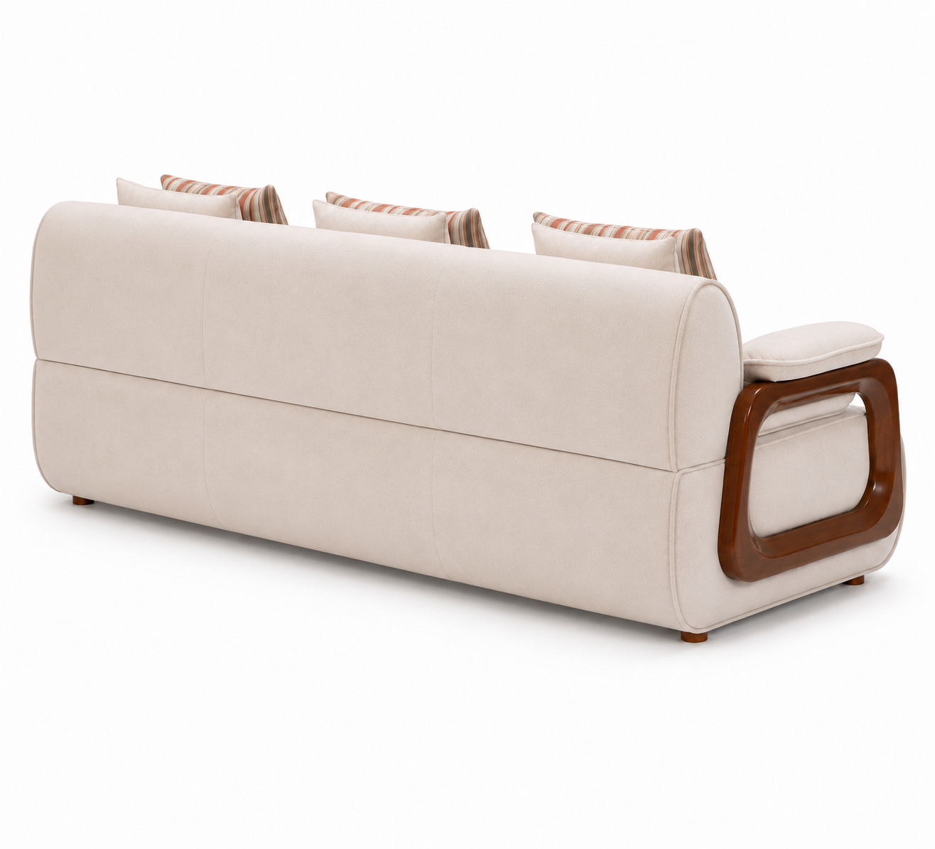 Corvin 3 Seater Fabric Sofa with Wooden Loop Arm - Cream Beige - Back View by Febonic Living