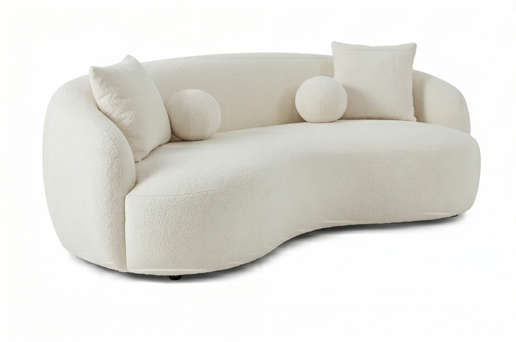 Cosmo 4 Seater Curved Boucle Fabric Sofa - Boucle White