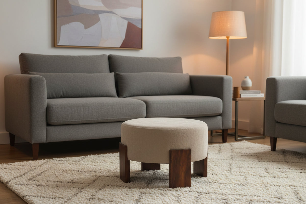 Costa Boucle Pouffe In Mushroom Beige Colour