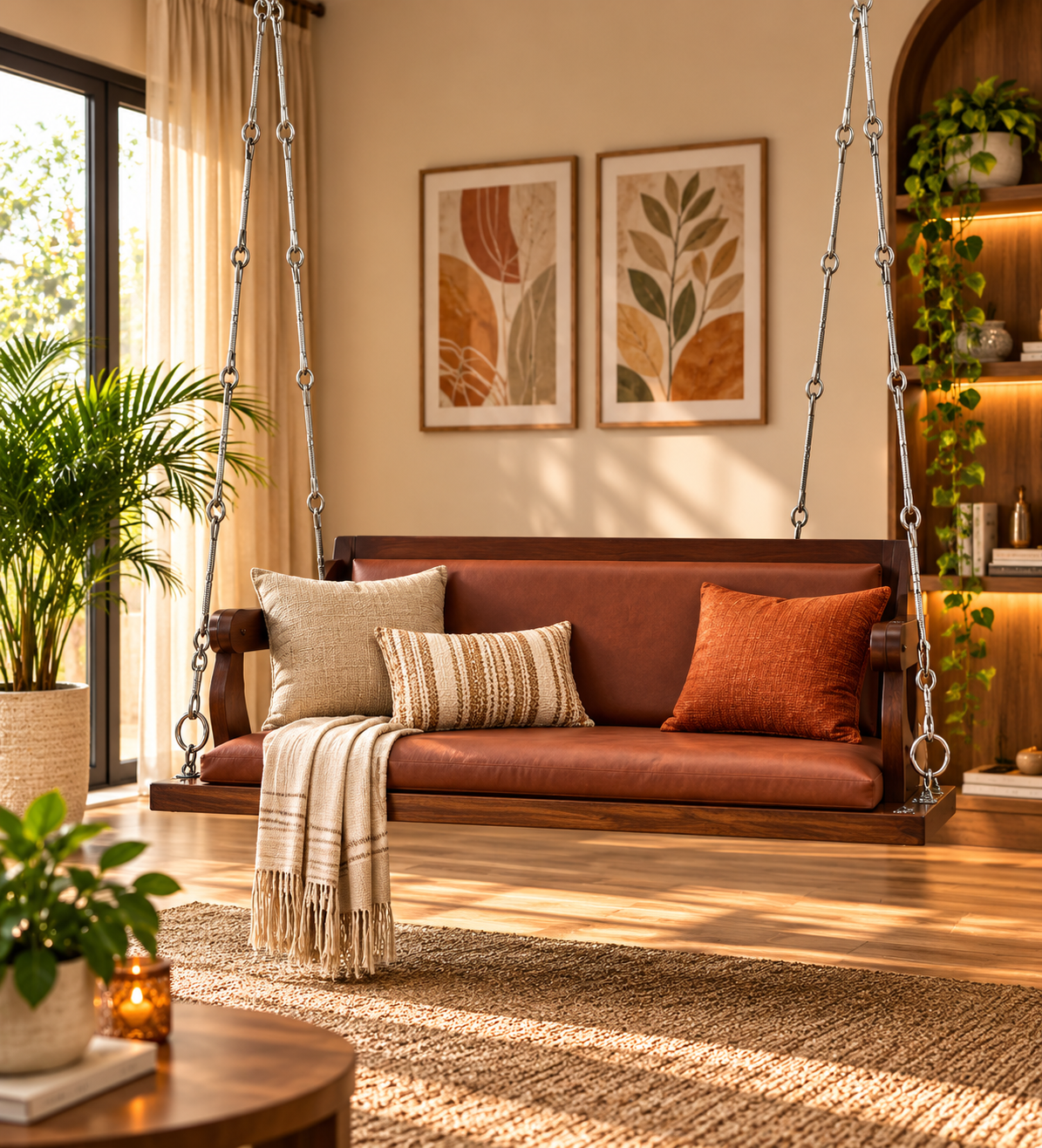 Erab Sheesham Wood Swing In Provincial Teak Finish