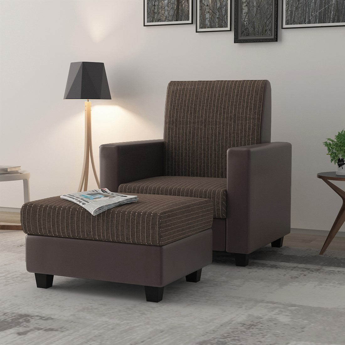 Baley Fabric 1 Seater Ottoman Chair In Lama Brown Colour