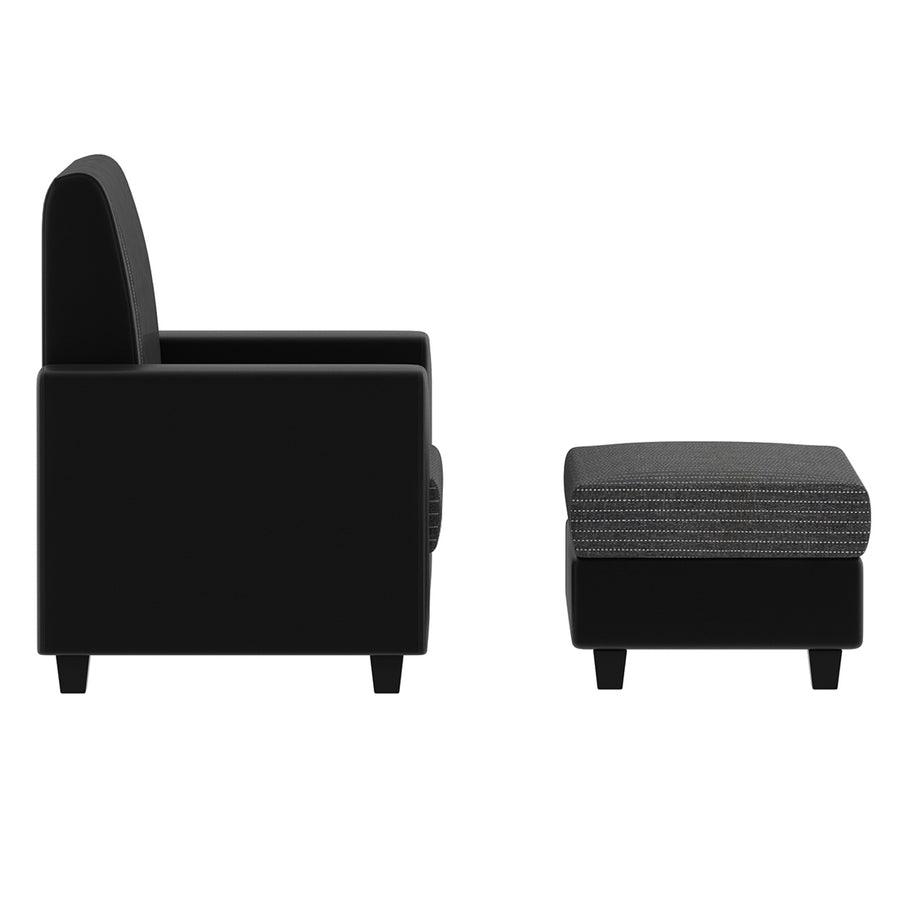 Baley Fabric Barrel Chair With Ottoman In Lama Black Colour - Febonic Living