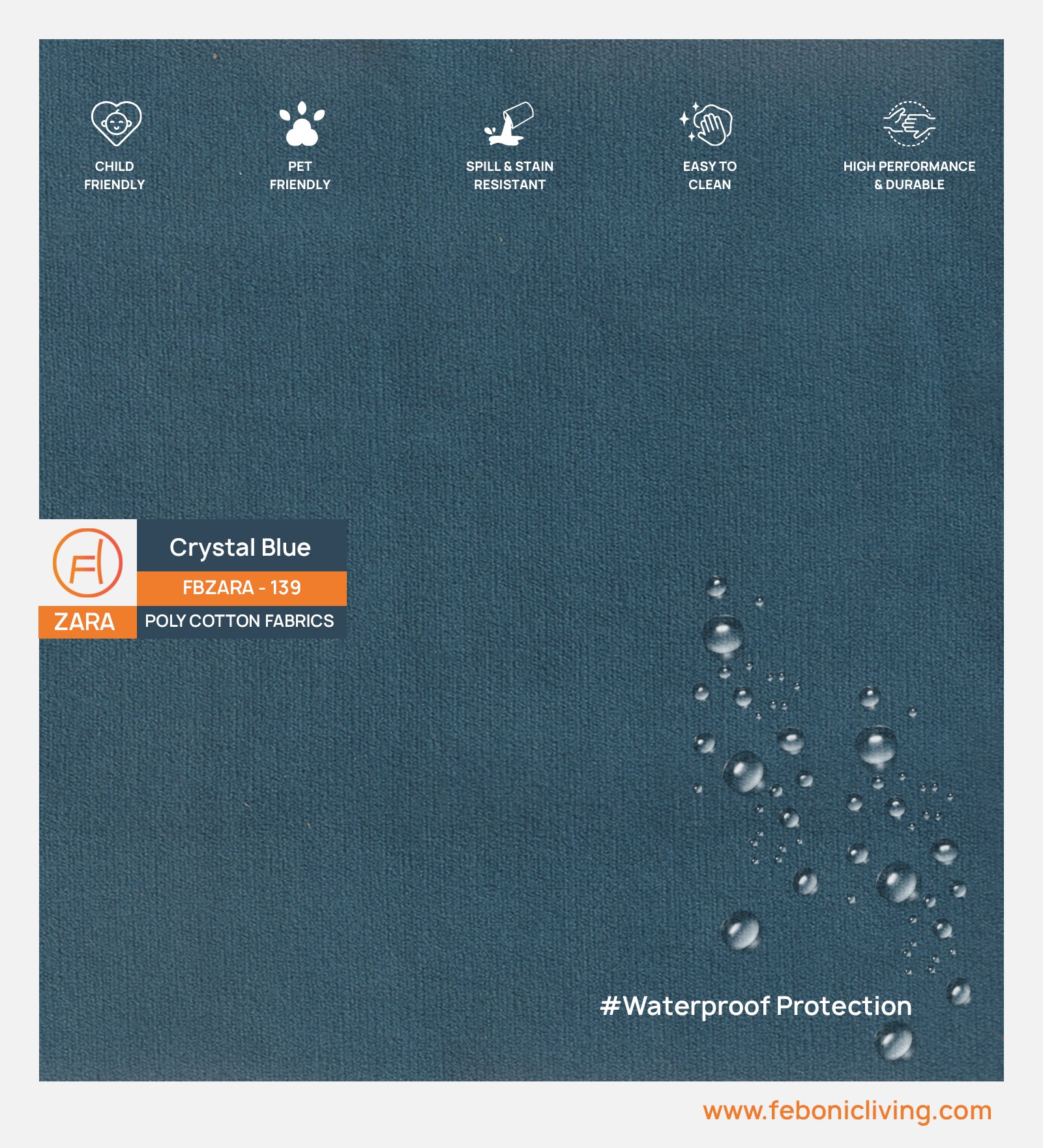 Velvet Zara Water Proof Fabric Crystal Blue 139 Code - Febonic Living