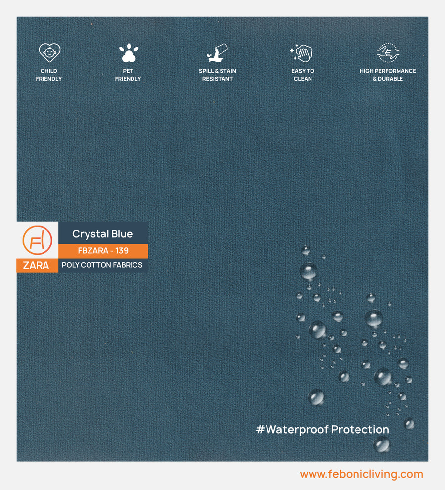 Velvet Zara Water Proof Fabric Crystal Blue 139 Code by Febonic Living