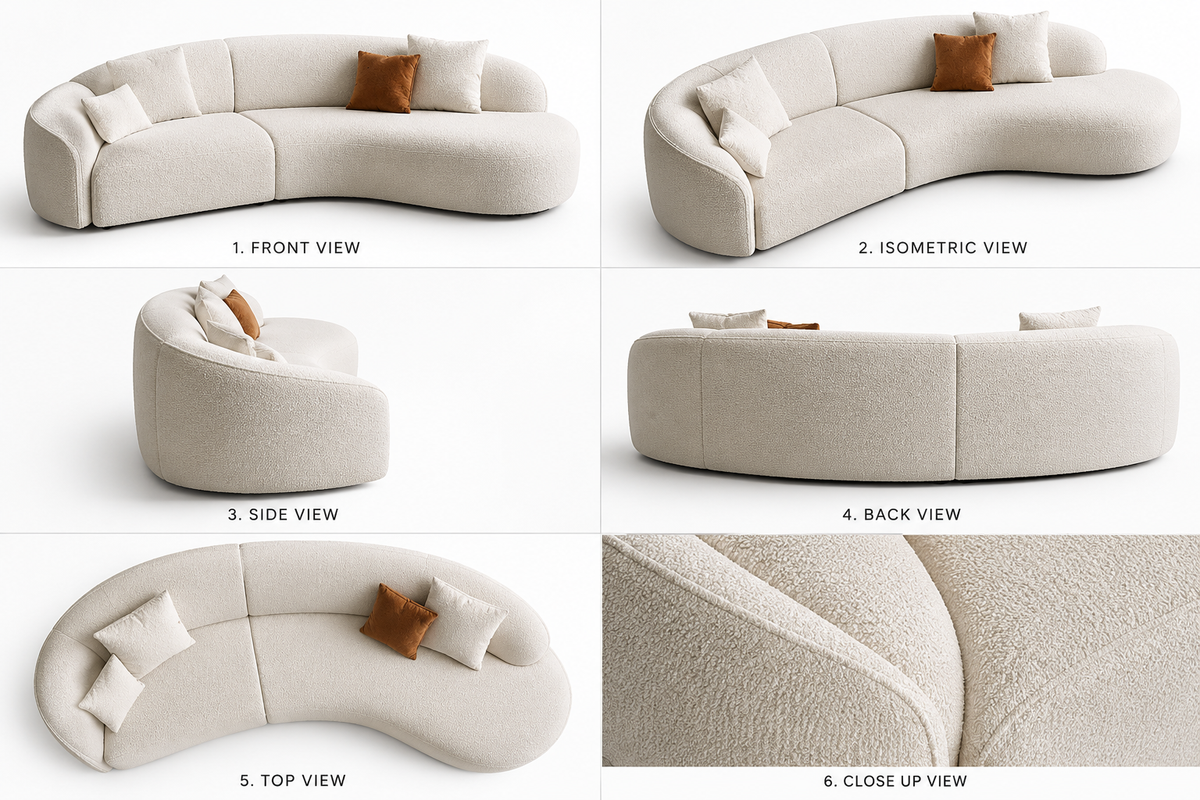 Quint 3 Seater Curved Fabric Sofa information 