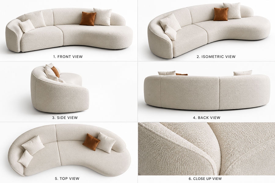 Quint 3 Seater Curved Fabric Sofa information 