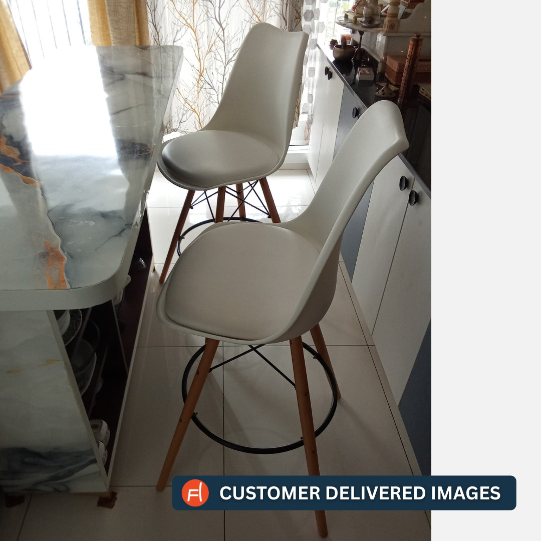 Retro Plastic Bar Chair In Cream White Colour With Leather Finish - Febonic Living
