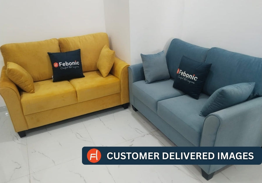 Daroo Velvet 2 Seater Sofa In Imperial Blue Colour - Febonic Living