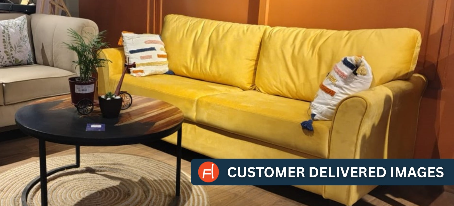 Daroo Velvet 3 Seater Sofa In Camel Beige Colour