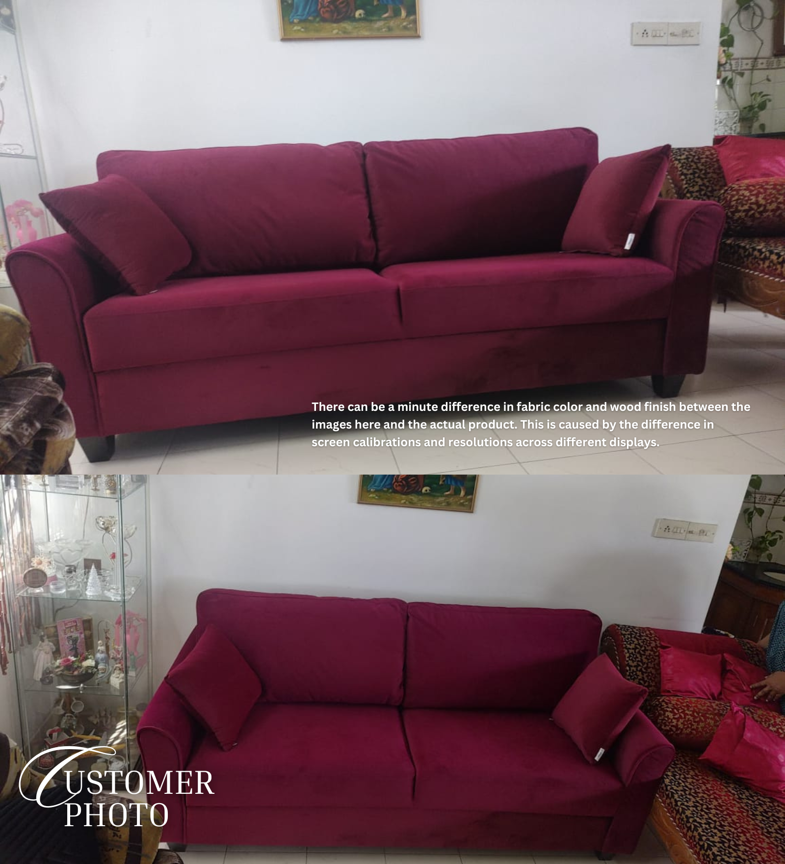 Daroo Velvet 2 Seater Sofa In Blood Maroon Colour