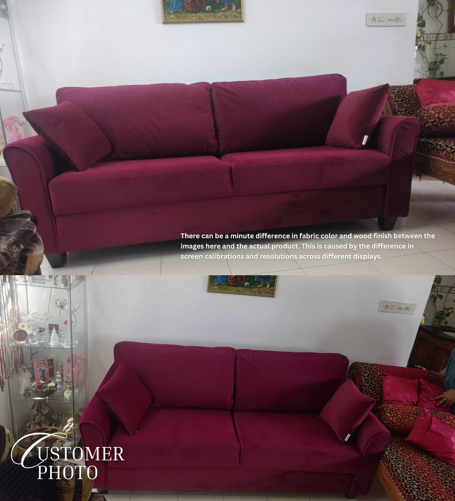Daroo Velvet 1 Seater Sofa In Blood Maroon Colour - Febonic Living