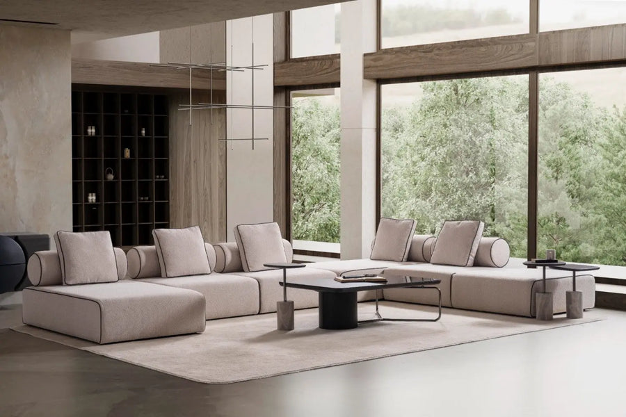 Avenger Boucle Fabric 6 Seater Corner Sofa In Mushroom Grey Colour - Febonic Living