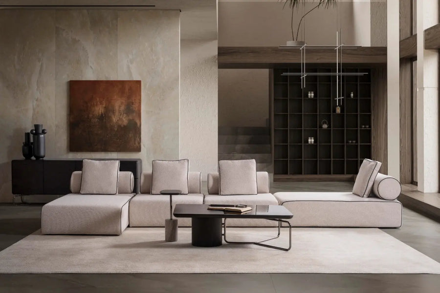 Avenger Boucle Fabric 6 Seater Corner Sofa In Mushroom Grey Colour - Febonic Living