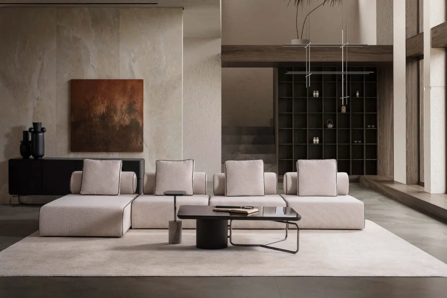 Avenger Boucle Fabric 6 Seater Corner Sofa In Mushroom Grey Colour - Febonic Living