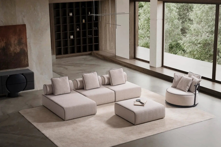 Avenger Boucle Fabric 6 Seater Corner Sofa In Mushroom Grey Colour - Febonic Living