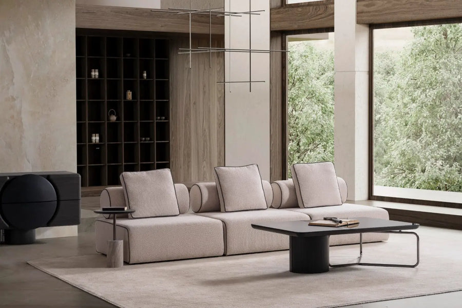 Avenger Boucle Fabric 6 Seater Corner Sofa In Mushroom Grey Colour - Febonic Living