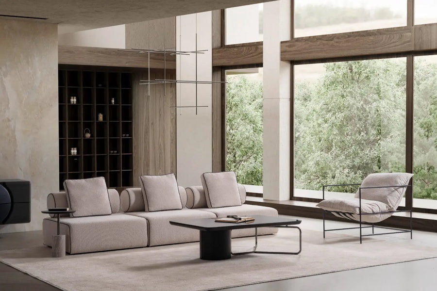 Avenger Boucle Fabric 6 Seater Corner Sofa In Mushroom Grey Colour - Febonic Living