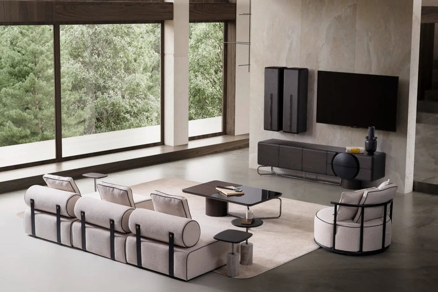 Avenger Boucle Fabric 6 Seater Corner Sofa In Mushroom Grey Colour - Febonic Living