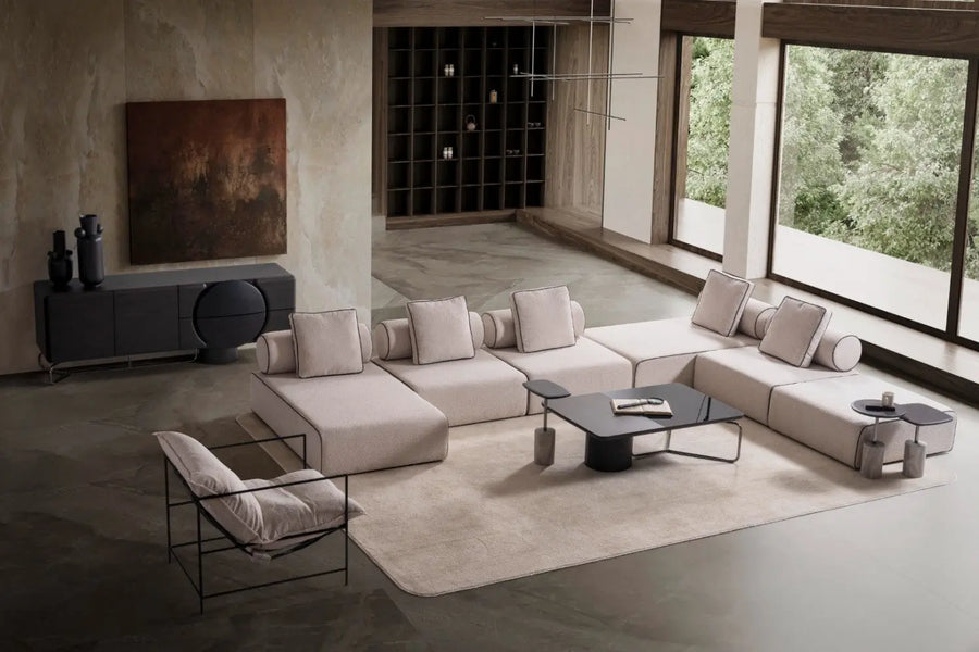 Avenger Boucle Fabric 6 Seater Corner Sofa In Mushroom Grey Colour - Febonic Living