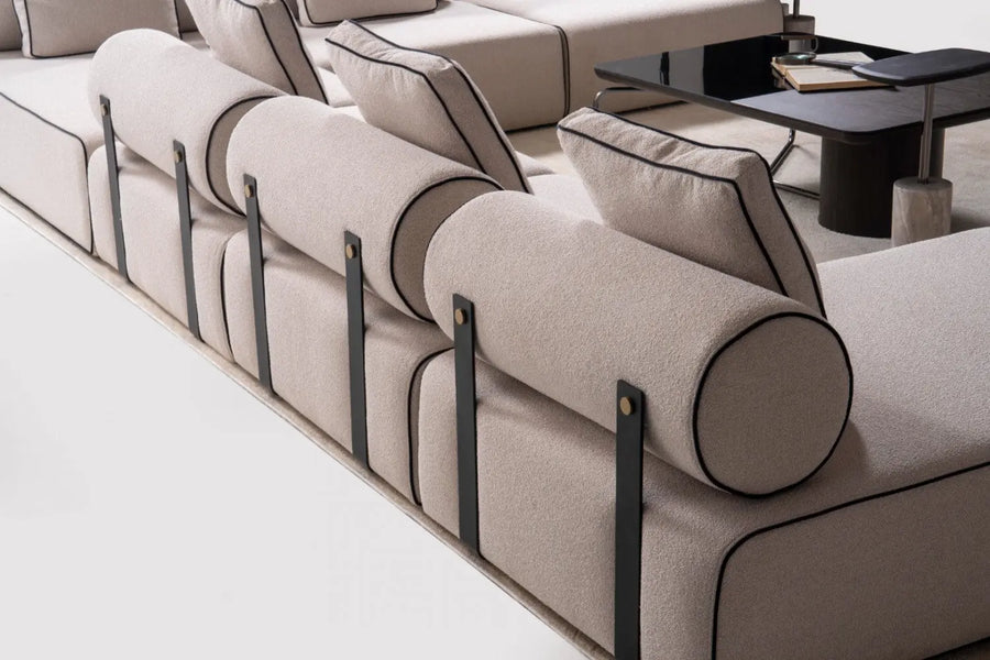 Avenger Boucle Fabric 6 Seater Corner Sofa In Mushroom Grey Colour - Febonic Living