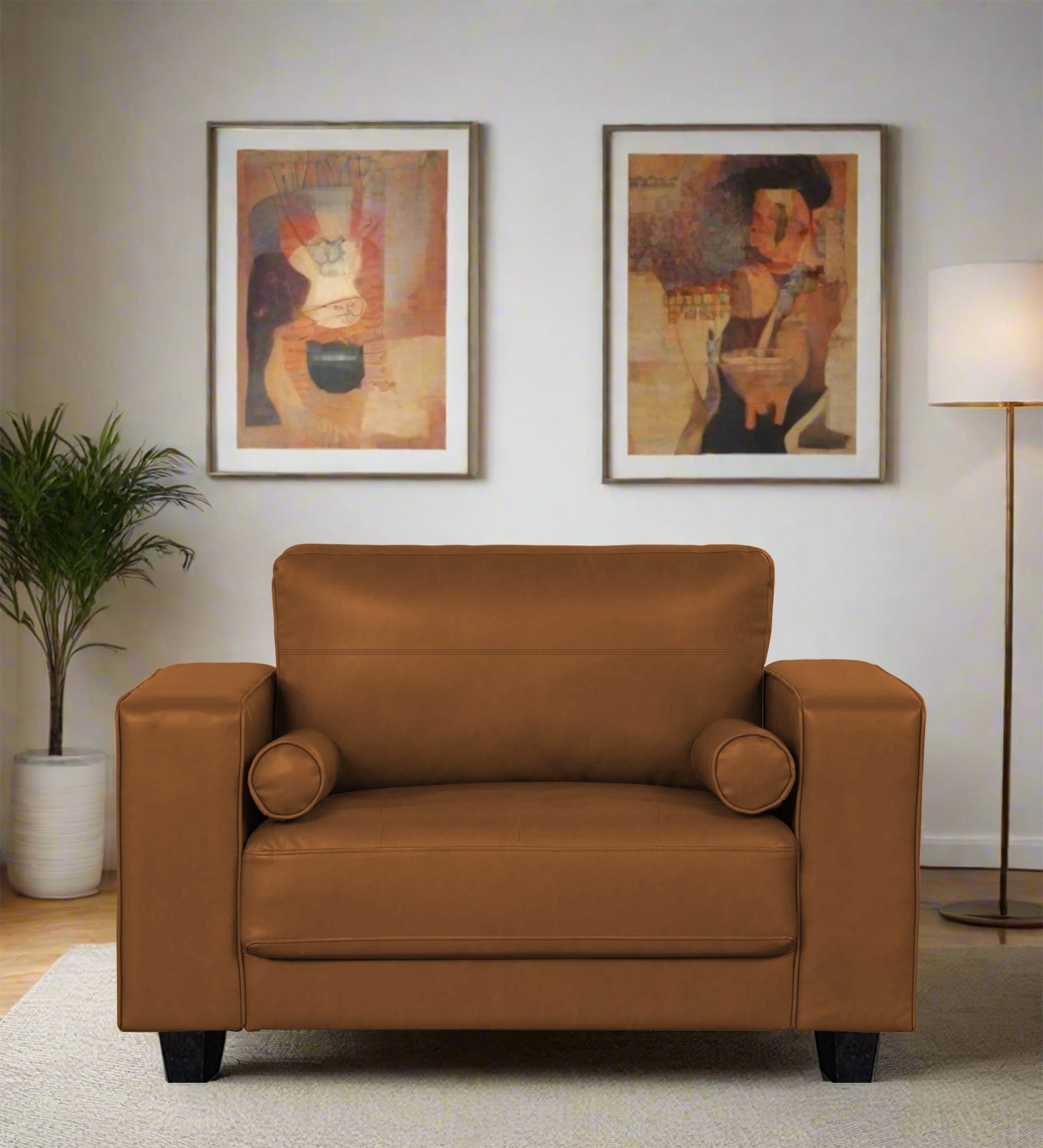 Darwin Leatherette 1 Seater Sofa In Cinnamon Brown Colour - Febonic Living