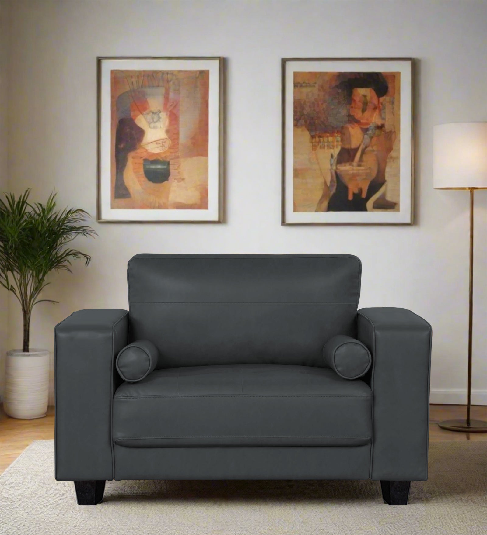 Darwin Leatherette 1 Seater Sofa In Pepper Grey Colour - Febonic Living