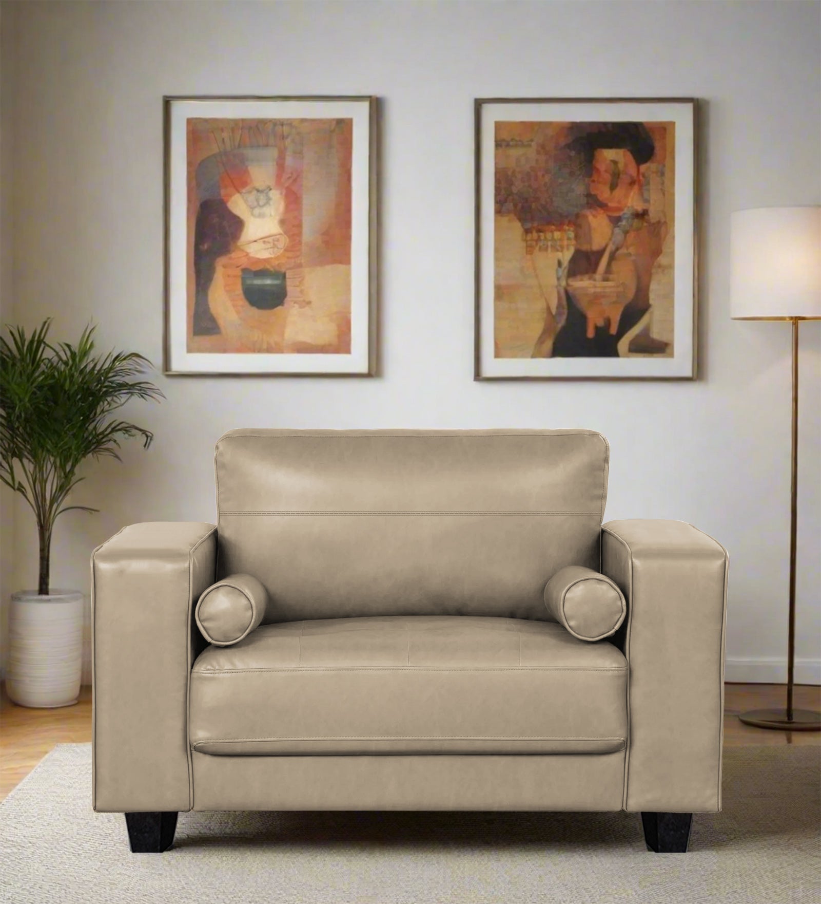 Darwin Leatherette 1 Seater Sofa In Tan Beige Colour